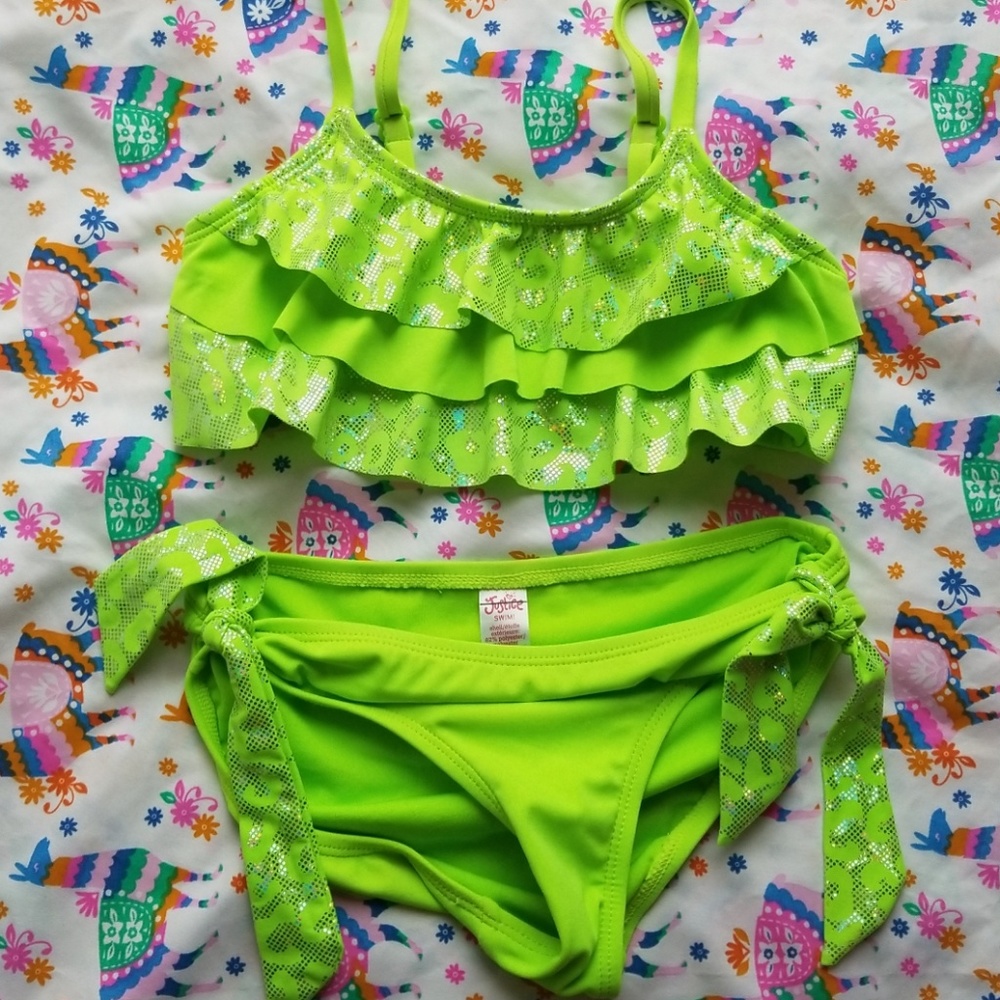 Lime green swim Girls 7